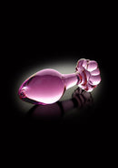 Icicles No 48 Flower Shaped Glass Anal Plug Pink showcasing elegant, hand-crafted design in soft pink glass.