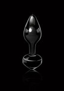 Icicles No 44 Glass Anal Plug Black showcasing sleek hand-blown glass design against a black background.