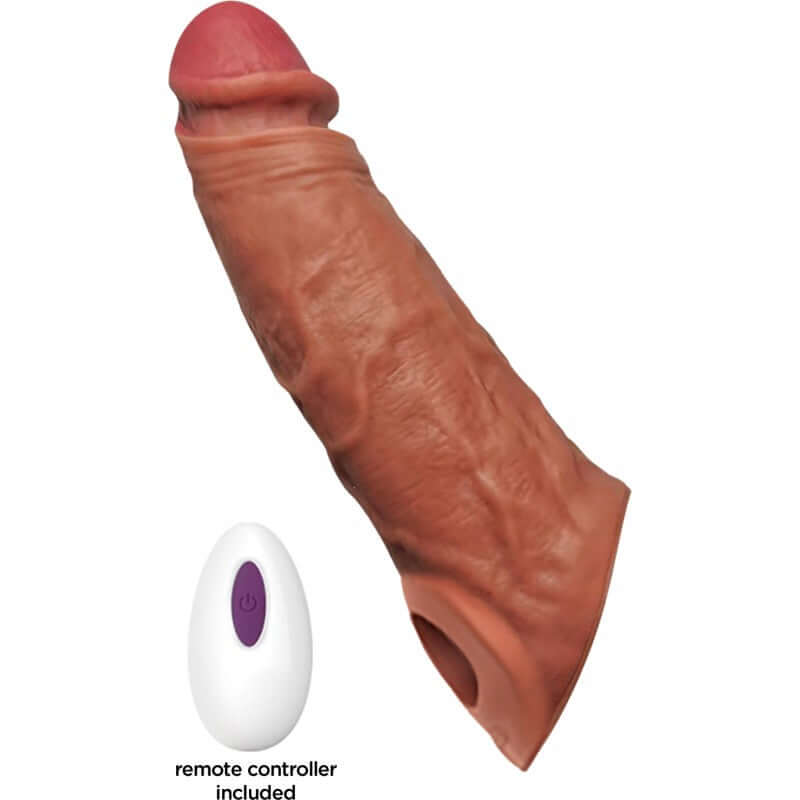 SKINSATIONS THICK DICK SLEEVE VIBRATING W/ REMOTE CARAMEL-0