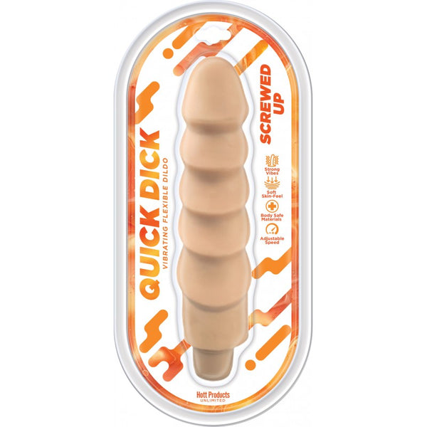 Screwed Up Quick Dick Vibrating Flex Dildo 8 inches Vanilla in packaging with multi-speed vibration feature.