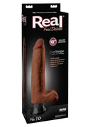 Real Feel Deluxe No 10 Wallbanger Vibrating Dildo 10 inch Brown in packaging, showcasing its realistic design and features.