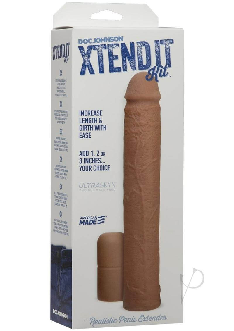 Xtend It Penis Extender Kit by Doc Johnson, featuring a caramel-colored sleeve for customizable length enhancement.