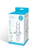 Glas Titus Beaded Butt Plug Clear packaging showing 4.5" hand blown glass design for anal play.