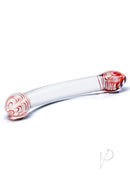 Glas Red Head Glass Double Dildo featuring vibrant red bulbous heads and a sleek clear glass body.
