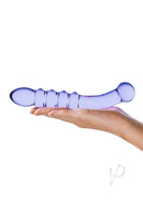 Glas Purple Rain Ribbed Glass Dildo held in hand, showcasing smooth glass and texture for enhanced pleasure.