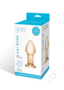 Glas Over Easy Glass Butt Plug Orange in packaging, showcasing its smooth, glossy finish and classic design.