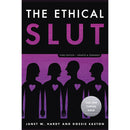 The Ethical Slut Third Edition Polyamory Guide cover featuring silhouettes and heart designs by Janet W. Hardy and Dossie Easton.