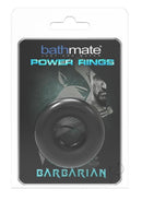 Bathmate Barbarian Power Ring Cock Ring Black displayed on packaging for durable erection support