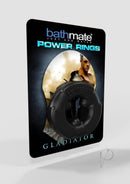 Bathmate Gladiator Power Ring Cock Ring Black packaging featuring the black flexible erection ring for enhanced performance.