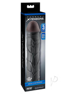Fantasy X-Tensions Mega 3 Inch Penis Extension Sleeve Black packaging showcasing its features and size enhancement.