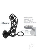 Fantasy X-Tensions Extreme Power Vibrating Cock Cage Black with ball strap and dimensions for enhanced pleasure.