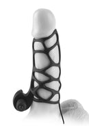 Fantasy X-Tensions Extreme Power Vibrating Cock Cage Black showcasing a silicone cage with clitoral stimulator.