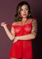 BABY DOLL & THONG SET RED S/M-0