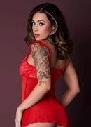 BABY DOLL & THONG SET RED S/M-2