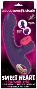 Sweet Heart Thrusting & Tapping Vibrator Purple displayed with its features, including thrusting and tapping modes.
