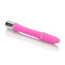 CalExotics Lulu Satin Touch 5 Inch Vibrator Pink on a reflective surface, showcasing its sleek design and soft finish.