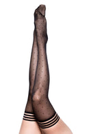 Kix'ies Ally Polka Dot Thigh High Size A Black with polka dots and a stylish striped top.
