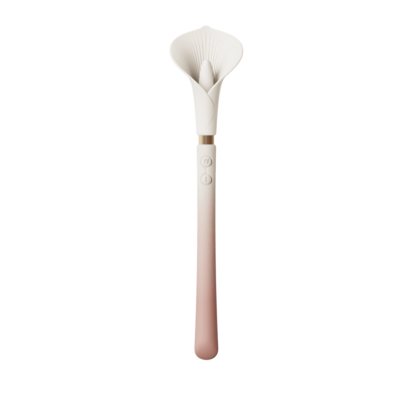 ZALO Calla Dual-Head Vibrating Wand in Blossom Pink with petal-like design and smooth silicone finish.