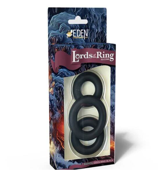 Lord of The Cock Rings Elendil 3 Pack in sleek black, silicone design for enhanced pleasure and comfort.