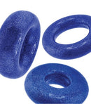Oxballs Cockpack Multi Design Cockrings 3 Pack Blue featuring three unique blue cock rings with a sparkling finish.