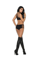 Opaque Bralette and Booty Shorts Cut Out One Size Black model showcasing back detail and style.