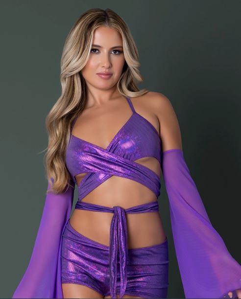GLIMMER BRALETTE & SHORTS METALLIC PURPLE L/XL-0