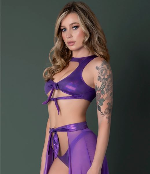 GLIMMER CROP TOP SKIRT TANGA METALLIC PURPLE L/XL-2