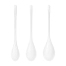Satisfyer Yoni Power 1 Kegel Ball Training Set White showcases three graduated kegel balls for pelvic floor training.