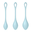Satisfyer Yoni Power 2 Kegel Ball Set Light Blue features three graduated Ben Wa balls for pelvic strength.
