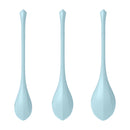 Satisfyer Yoni Power 2 Kegel Ball Set Light Blue - three graduated Ben Wa balls in a structured design.