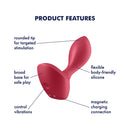 Satisfyer Backdoor Lover Anal Vibrator Red features rounded tip, broad base, flexible silicone and magnetic charging connection.
