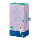 Satisfyer Twirling Delight Clitoral Vibrator White packaging featuring elegant design and product details.