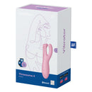 Satisfyer Threesome 4 App Controlled Vibrator Pink packaging featuring a lay-on vibrator design.