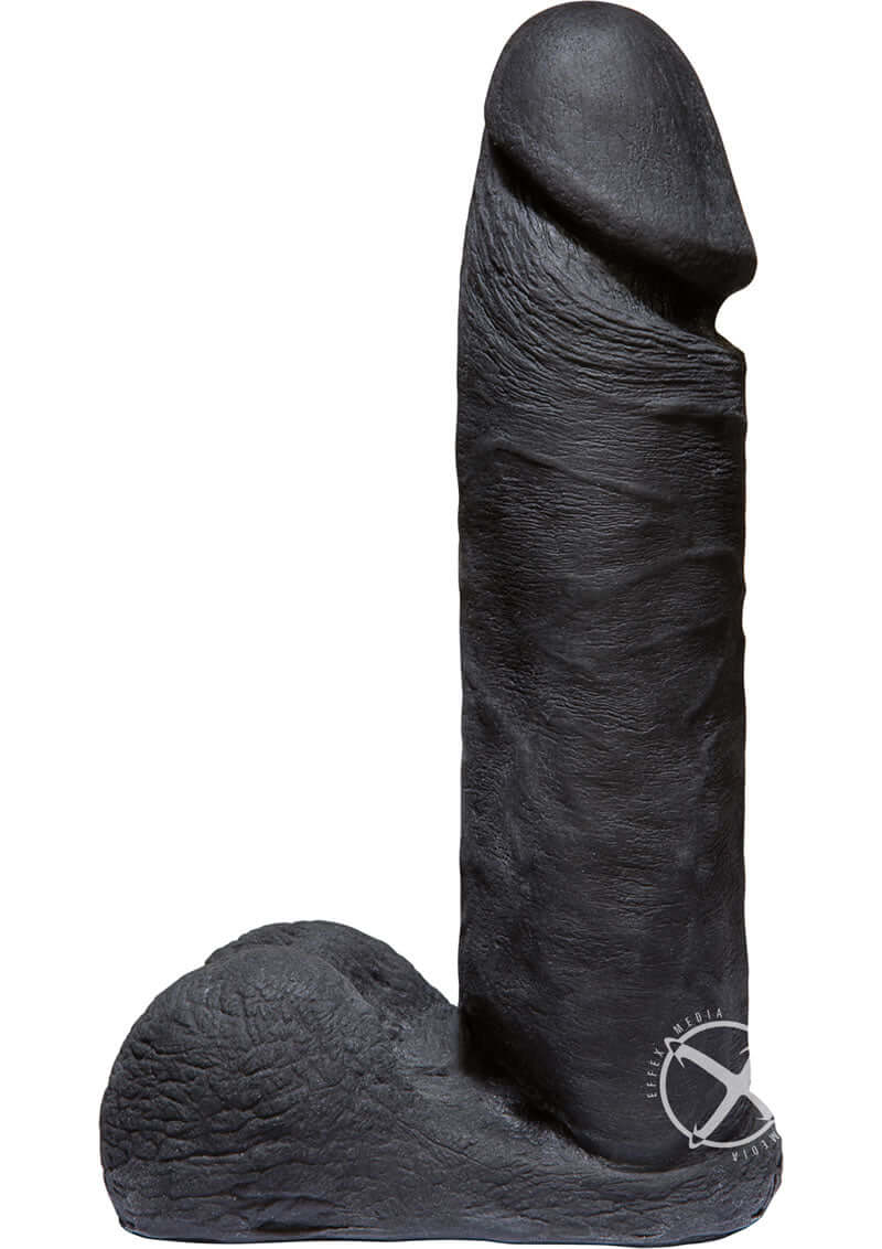 Realistic 8-inch Vac-U-Lock Code Black UR3 attachment in lifelike black texture with detailed head and soft balls.