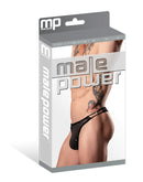 Male Power Show Stopper Thong Black S/M packaging showcasing stylish design and luxurious micro mesh material.