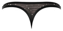 Male Power Show Stopper Thong Black S/M showcasing a classic thong design in black micro mesh with silver dots.