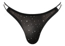 Male Power Show Stopper Thong Black S/M featuring micro mesh with silver dots and beading, classic thong design.