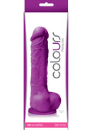Colours Pleasures Silicone Dildo 5 Inch Purple in packaging showcasing its realistic design and premium silicone material.