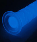 Glow in The Dark Flexible Dildo 8.5 inches Blue with a smooth, glowing exterior showcasing flexible design.