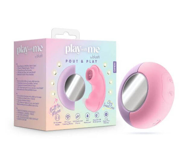 Play With Me Pout and Play Dual End Vibrator Pink in packaging with elegant design and dual-ended functionality.