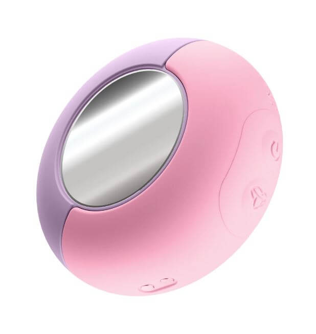 Play With Me Pout and Play Dual End Vibrator Pink with sleek design and mirror.