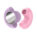 Play With Me Pout and Play Dual End Vibrator Pink opened showing sleek design and mirror.