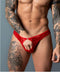 Ultimate Duo Crc Open Ring Thong Red S M Male Power Lingerie on a muscular model showcasing edgy design.