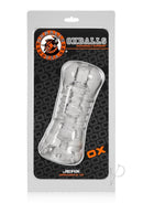 Oxballs Atomic Jock Jerk Masturbator Clear packaging showing the squishy and stretchy design for a satisfying solo session.