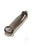 Oxballs Muscle Textured Cock Sheath Penis Extender Smoke on a white background, showcasing its ribbed design.