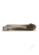 Oxballs Muscle Textured Cock Sheath Penis Extender Smoke side view showcasing ridged design and massaging sleeve.