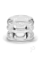 Oxballs Atomic Jock Z-Balls Cock Ring and Ball Stretcher in clear, soft TPR design for comfort and support.