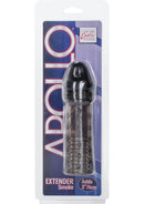 Apollo Textured Penis Extender Sleeve 6.25 Inch Smoke in packaging, adds length and girth for enhanced pleasure.