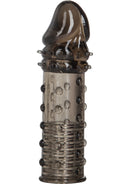 Apollo Textured Penis Extender Sleeve 6.25 Inch Smoke adds length and texture for enhanced pleasure and comfort.