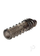 Apollo Textured Penis Extender Sleeve 6.25 Inch Smoke in smoke color with ribbed texture for enhanced pleasure.